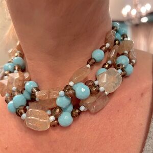 Natural stone layered choker necklace